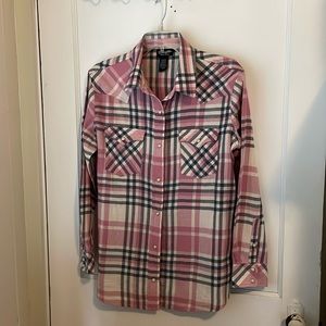 Wrangler Retro Woman’s Sz M Pink Plaid Pearl Snap Western Shirt Like New